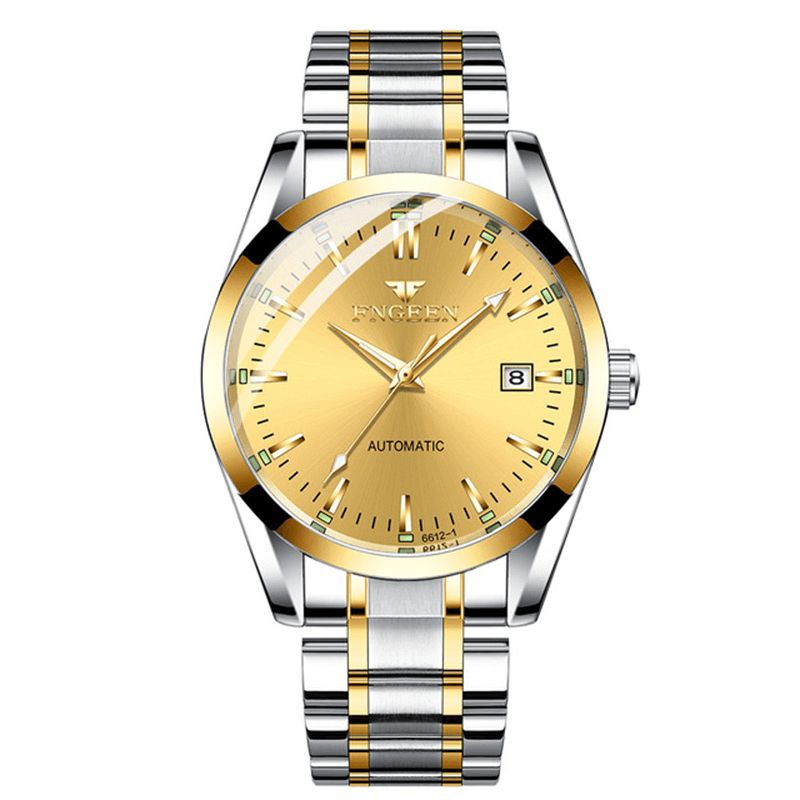 Fgennn Fashion Herre Business Style Full Steel Watch Lysende Display Automatisk Mekanisk Klokke