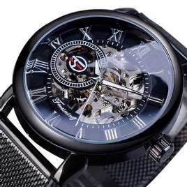 Forsining Gmt1040 Fashion Herre Automatisk Klokke Lysende Display Gjennomsiktig Mesh Mesh Watch