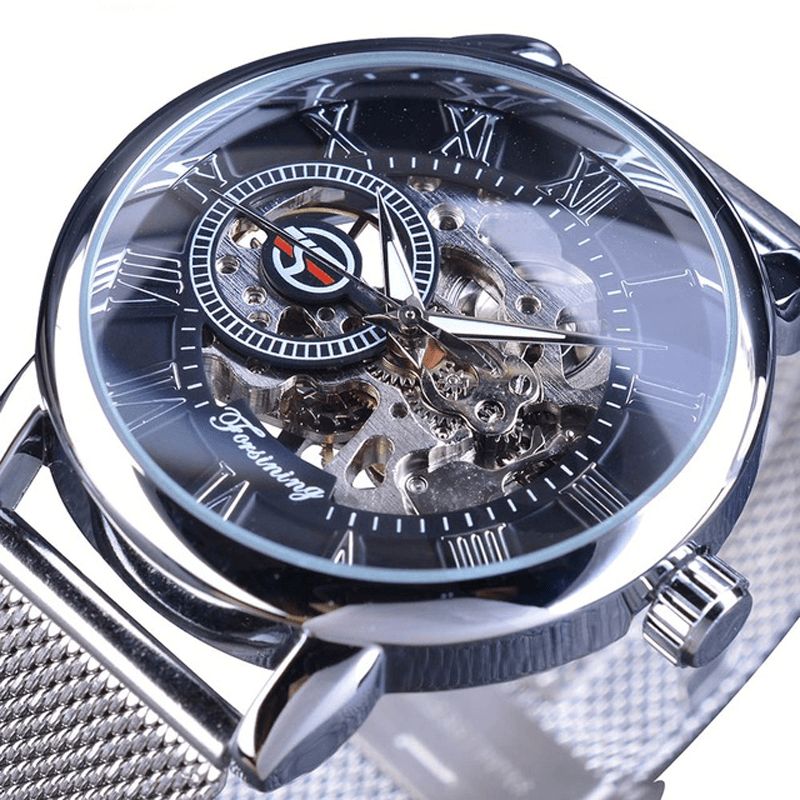 Forsining Gmt1040 Fashion Herre Automatisk Klokke Lysende Display Gjennomsiktig Mesh Mesh Watch