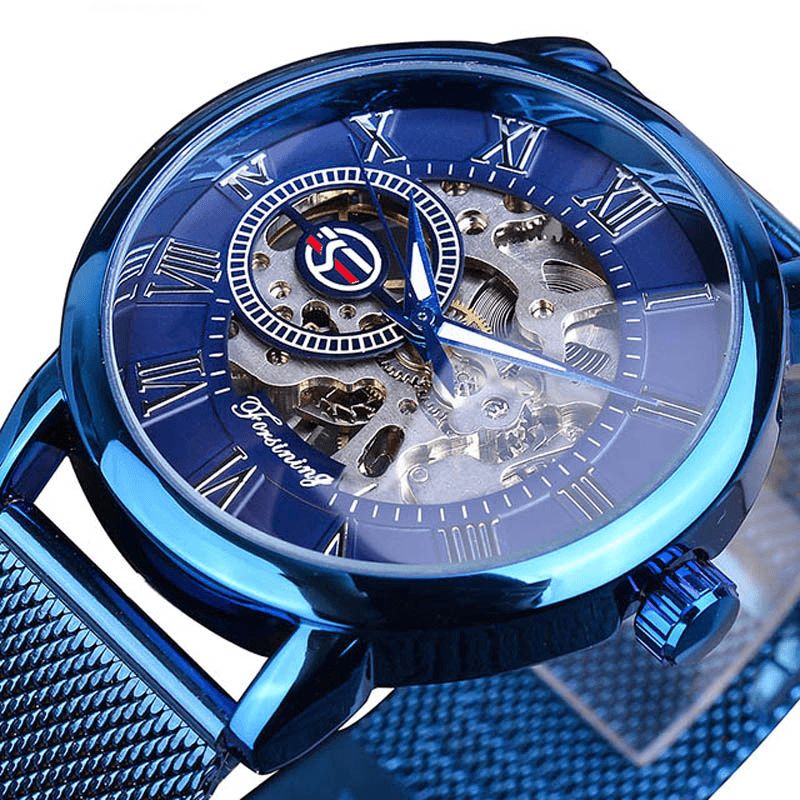 Forsining Gmt1040 Fashion Herre Automatisk Klokke Lysende Display Gjennomsiktig Mesh Mesh Watch