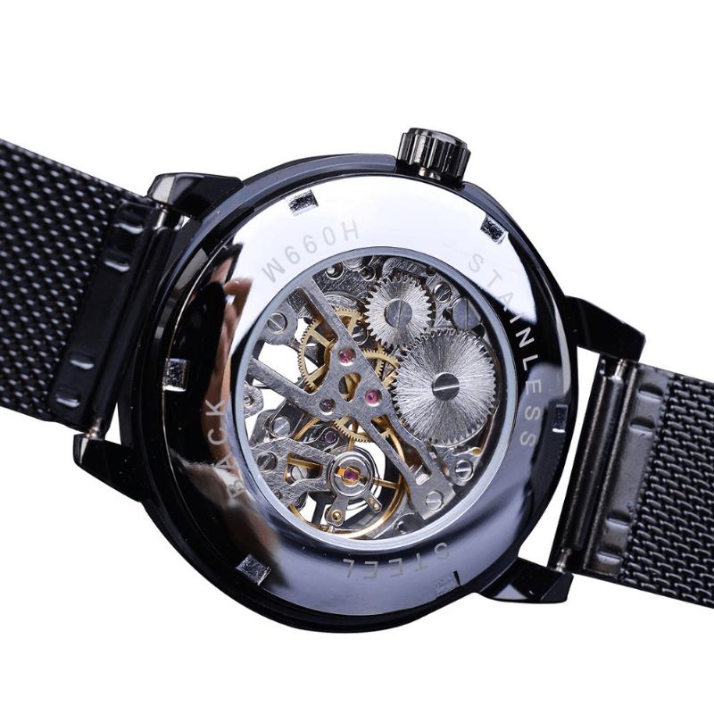 Forsining Gmt1040 Fashion Herre Automatisk Klokke Lysende Display Gjennomsiktig Mesh Mesh Watch