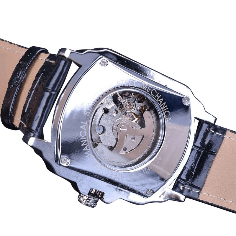 Forsining Gmt911 Fashion Herre Watch Hollow Engraving Design Leather Strap Mechanical Watch