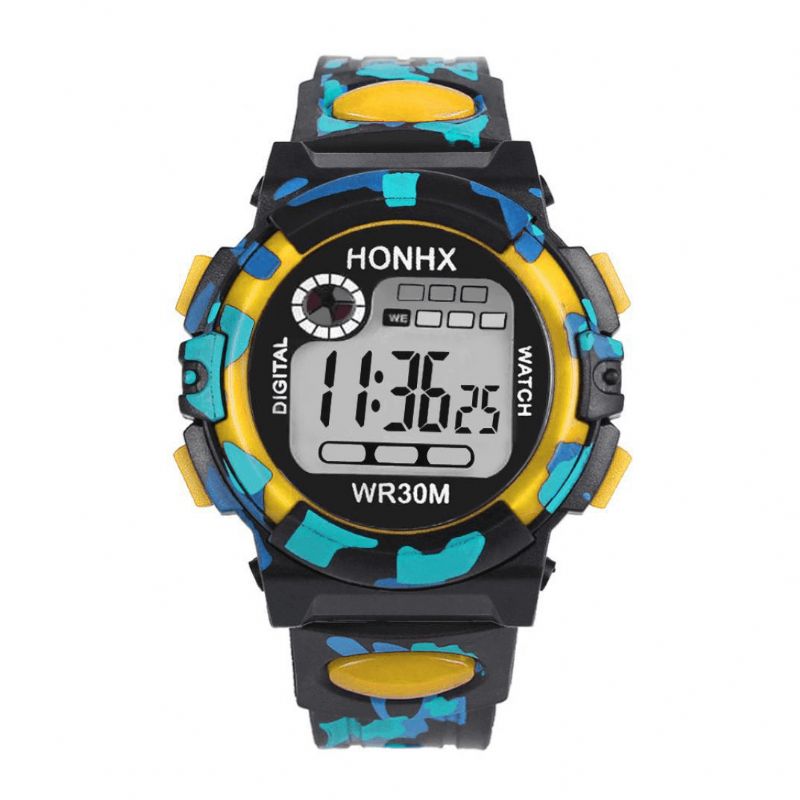 Honhx 62 Fashion Herreklokke Lysende Dato Uke Display Multi-Function Camouflage Sport Digital Watch