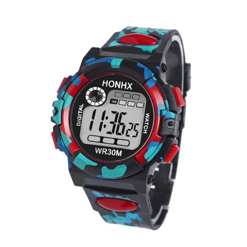 Honhx 62 Fashion Herreklokke Lysende Dato Uke Display Multi-Function Camouflage Sport Digital Watch