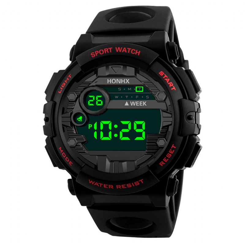 Honhx 62X-66F Fashion Lysende Display Vekkerklokke Sport Style Menn Digital Watch