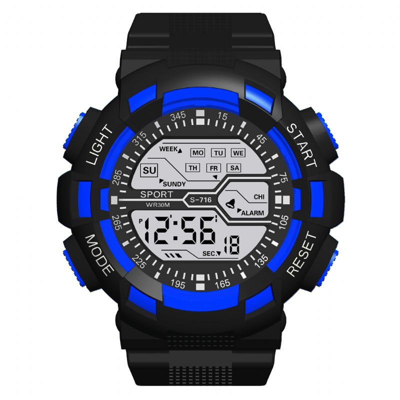 Honhx S716 Mote Fargerikt Nattlys Menn Vekkerklokke Uke Display Sport Digital Watch