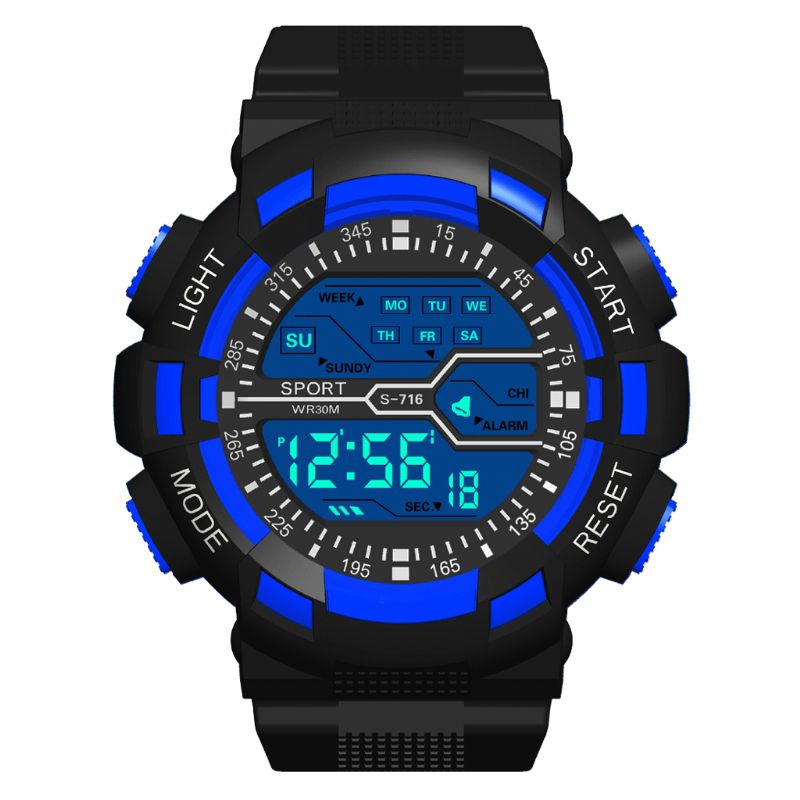 Honhx S716 Mote Fargerikt Nattlys Menn Vekkerklokke Uke Display Sport Digital Watch