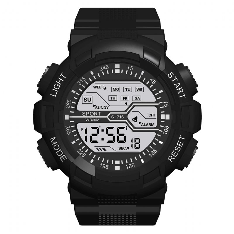 Honhx S716 Mote Fargerikt Nattlys Menn Vekkerklokke Uke Display Sport Digital Watch