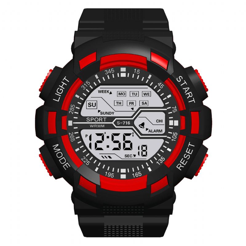 Honhx S716 Mote Fargerikt Nattlys Menn Vekkerklokke Uke Display Sport Digital Watch