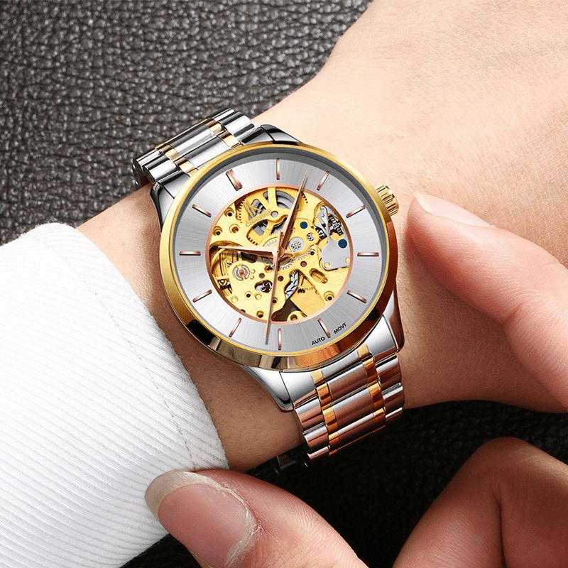 Ik Coloring K004 Bussiness Style Male Wacth Rose Golden Auto Mekanisk Armbåndsur