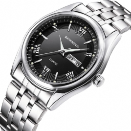 Kingnuos 1858 Full Steel Casual Style Menn Armbåndsur Dato Week Display Kvartsklokke