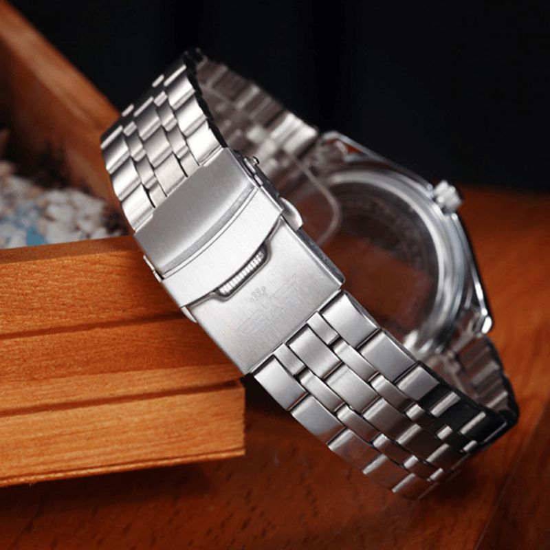 Kingnuos 1858 Full Steel Casual Style Menn Armbåndsur Dato Week Display Kvartsklokke