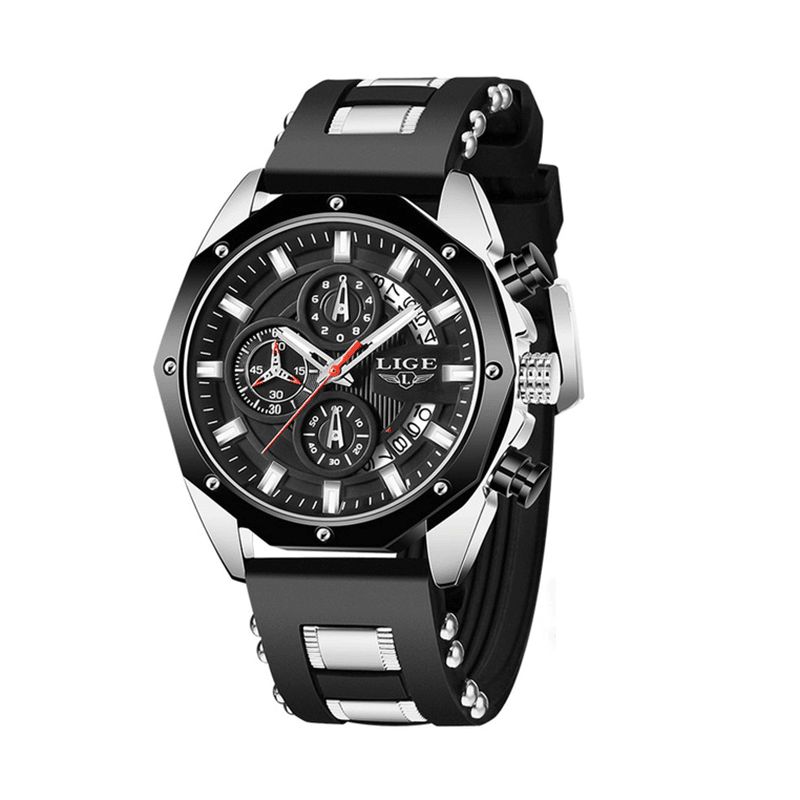 Lige Lg8908 Luminous Disply Herre Sport Watch Chronograph 30M Vanntett Kvartsklokke