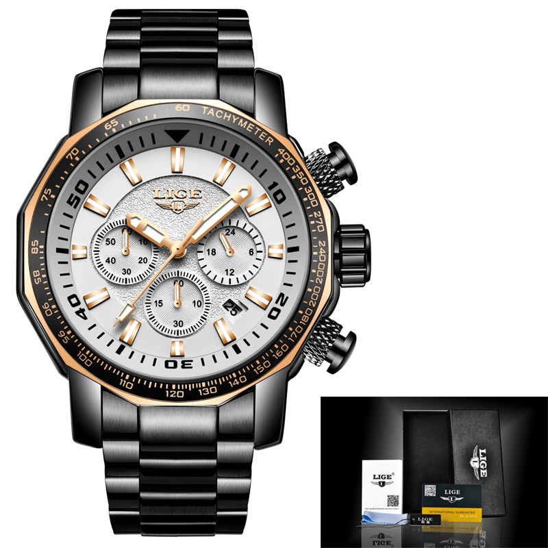 Lige Lg9871 Luksus Business Style Dato Display Lysende Pointers Vanntett Rustfritt Stål Band Herre Quartz Armbåndsur