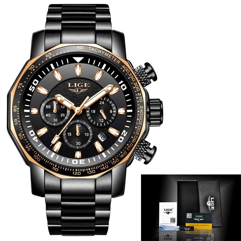 Lige Lg9871 Luksus Business Style Dato Display Lysende Pointers Vanntett Rustfritt Stål Band Herre Quartz Armbåndsur