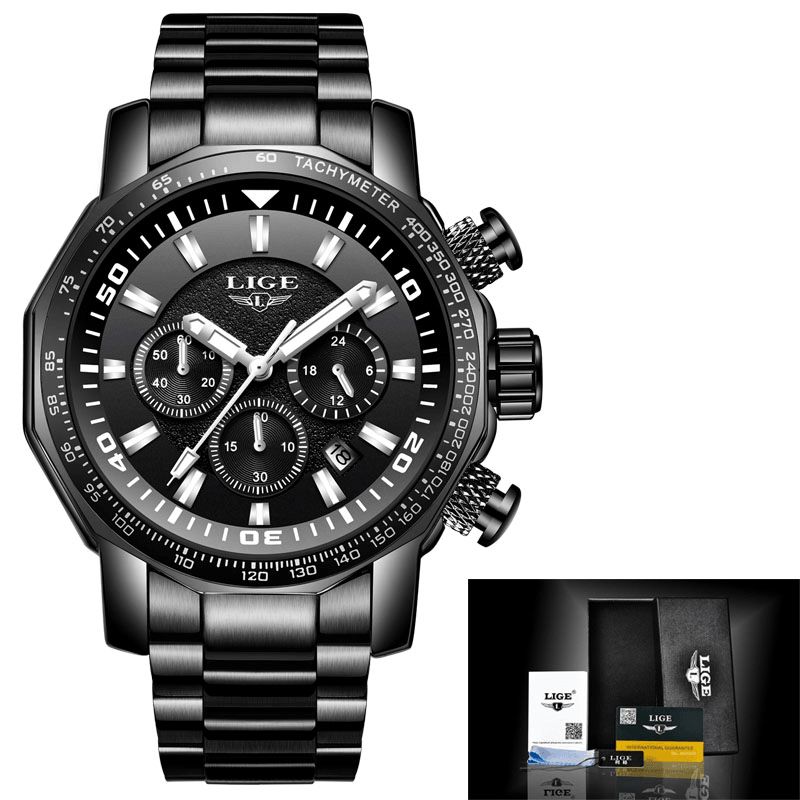 Lige Lg9871 Luksus Business Style Dato Display Lysende Pointers Vanntett Rustfritt Stål Band Herre Quartz Armbåndsur