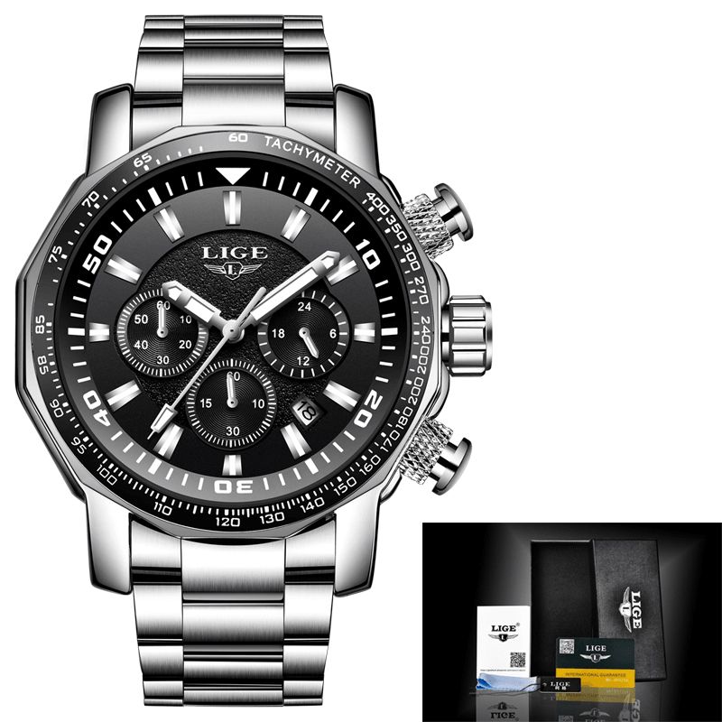 Lige Lg9871 Luksus Business Style Dato Display Lysende Pointers Vanntett Rustfritt Stål Band Herre Quartz Armbåndsur