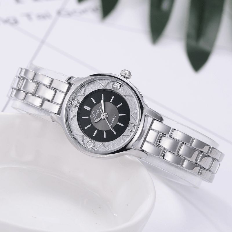 Lvpai Fd1245 Flower Print Dial Dame Armbånd Watch Legering Diamond Kvartsklokke