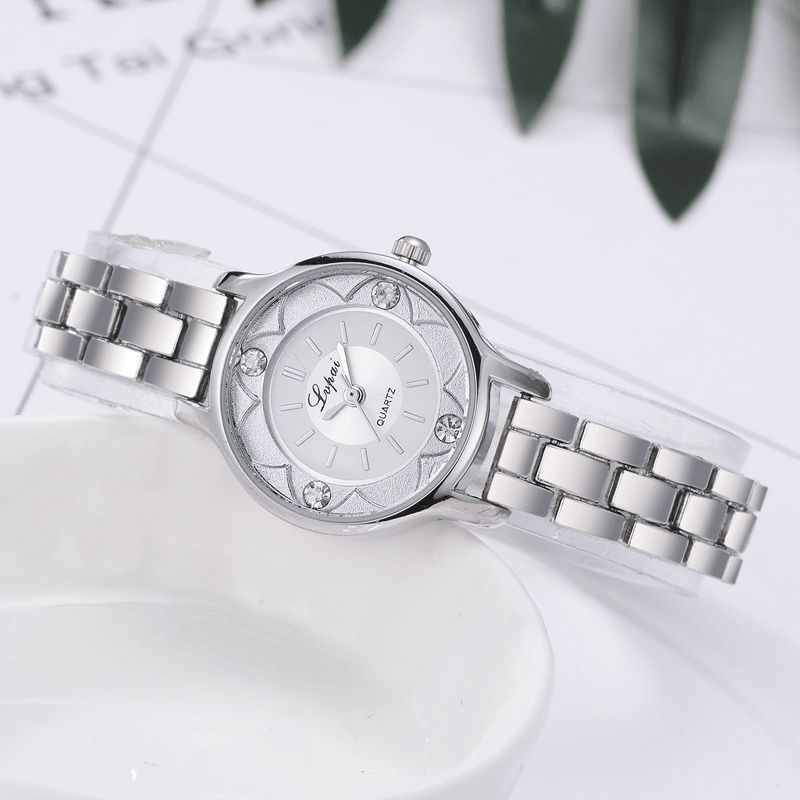 Lvpai Fd1245 Flower Print Dial Dame Armbånd Watch Legering Diamond Kvartsklokke