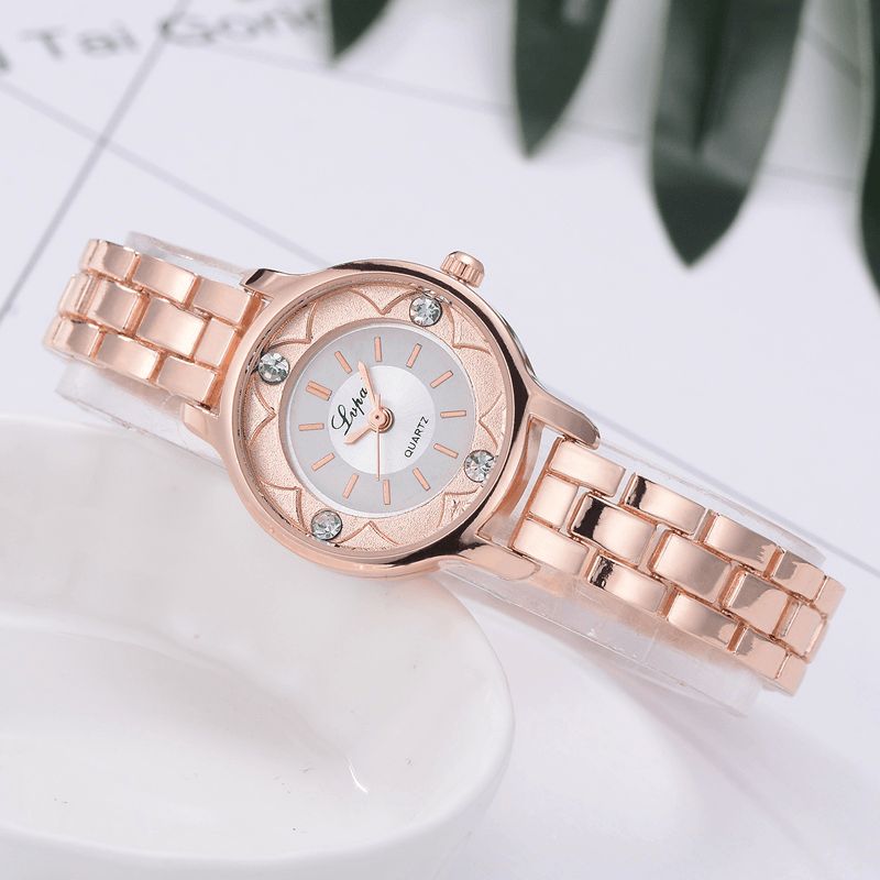 Lvpai Fd1245 Flower Print Dial Dame Armbånd Watch Legering Diamond Kvartsklokke