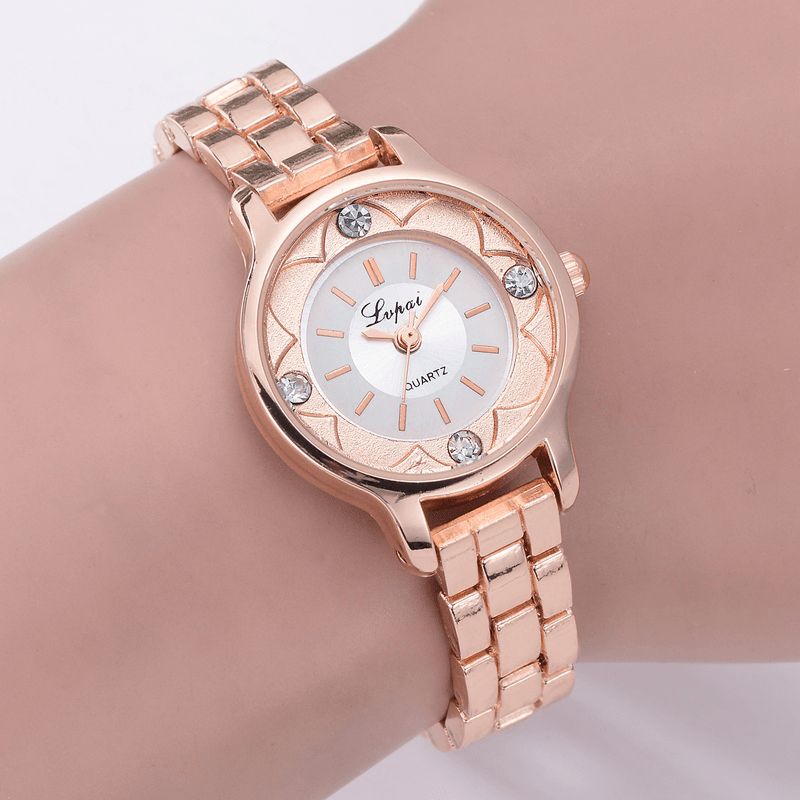 Lvpai Fd1245 Flower Print Dial Dame Armbånd Watch Legering Diamond Kvartsklokke