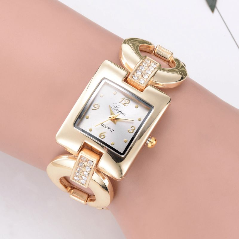 Lvpai P031 Klassisk Design Dame Armbåndsur Full Metal Rectangle Dial Kvartsklokke