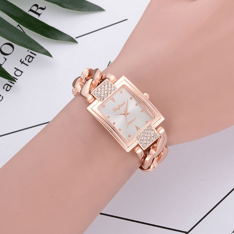 Lvpai P031 Klassisk Design Dame Armbåndsur Full Metal Rectangle Dial Kvartsklokke