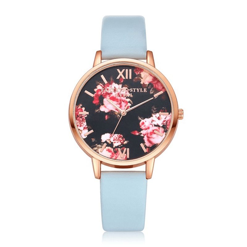 Lvpai P086 Flower Display Elegant Design Dame Armbåndsur Pu Leather Band Kvartsklokke