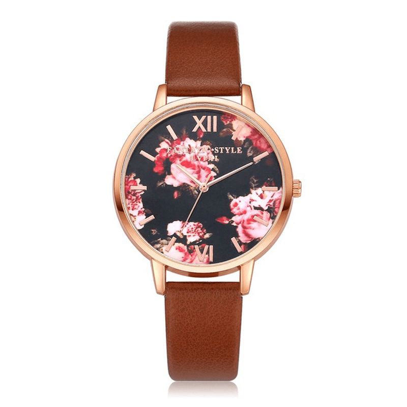 Lvpai P086 Flower Display Elegant Design Dame Armbåndsur Pu Leather Band Kvartsklokke