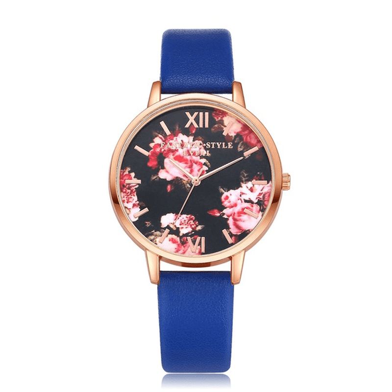 Lvpai P086 Flower Display Elegant Design Dame Armbåndsur Pu Leather Band Kvartsklokke