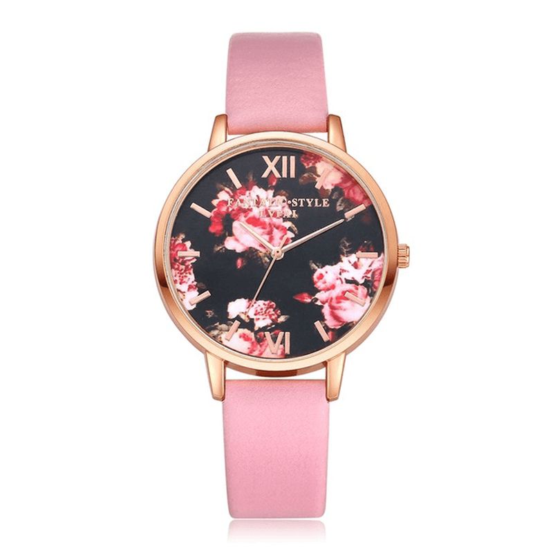 Lvpai P086 Flower Display Elegant Design Dame Armbåndsur Pu Leather Band Kvartsklokke