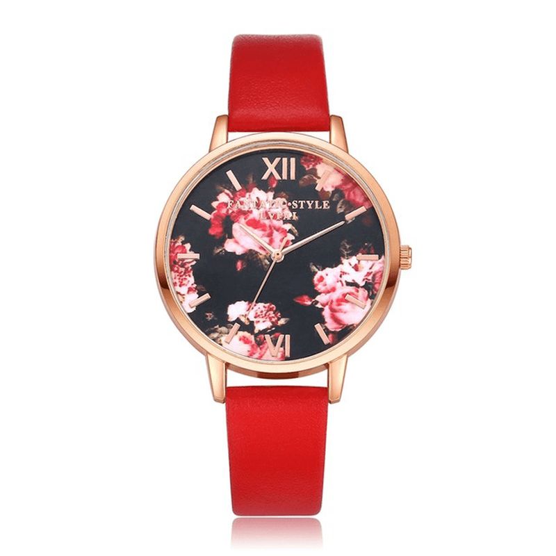 Lvpai P086 Flower Display Elegant Design Dame Armbåndsur Pu Leather Band Kvartsklokke