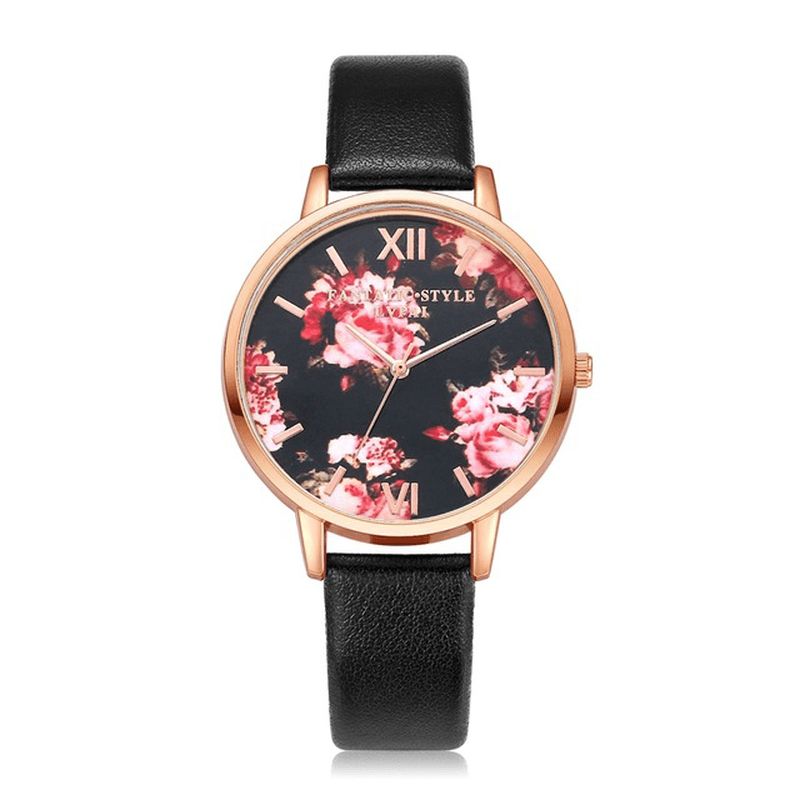 Lvpai P086 Flower Display Elegant Design Dame Armbåndsur Pu Leather Band Kvartsklokke