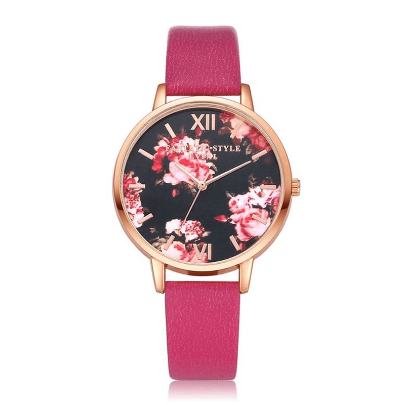 Lvpai P086 Flower Display Elegant Design Dame Armbåndsur Pu Leather Band Kvartsklokke