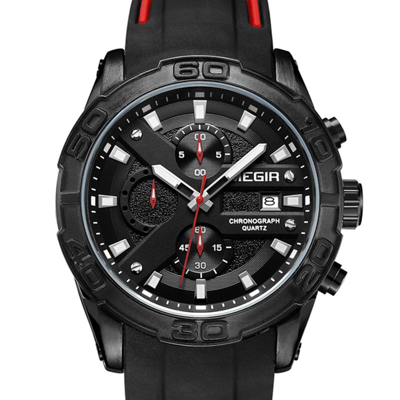 Megir 2055 Sport Watch Herre Quartz Chronograph Svart Mann Armbåndsur