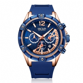 Megir 2083G Fashion Style Calendar Luminous Chronograph Herre Waterproof Silikon Strap Kvartsklokke