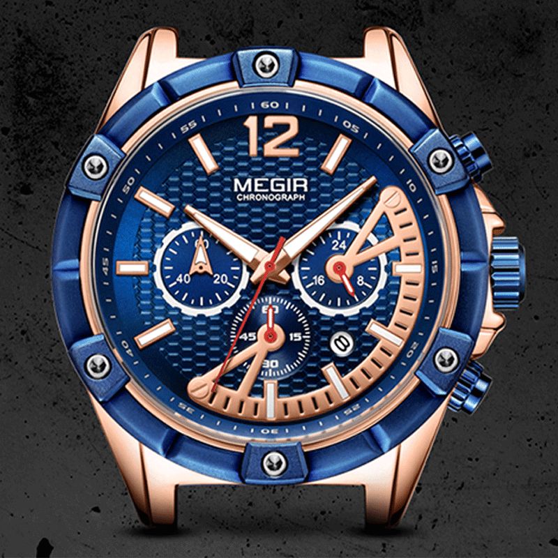 Megir 2083G Fashion Style Calendar Luminous Chronograph Herre Waterproof Silikon Strap Kvartsklokke