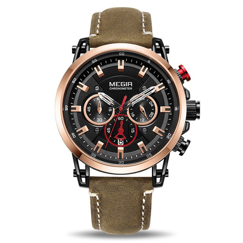 Megir 2085 Military Style Date Chronograph Multifunksjon Kvartsklokke Mote Armbåndsklokke For Menn