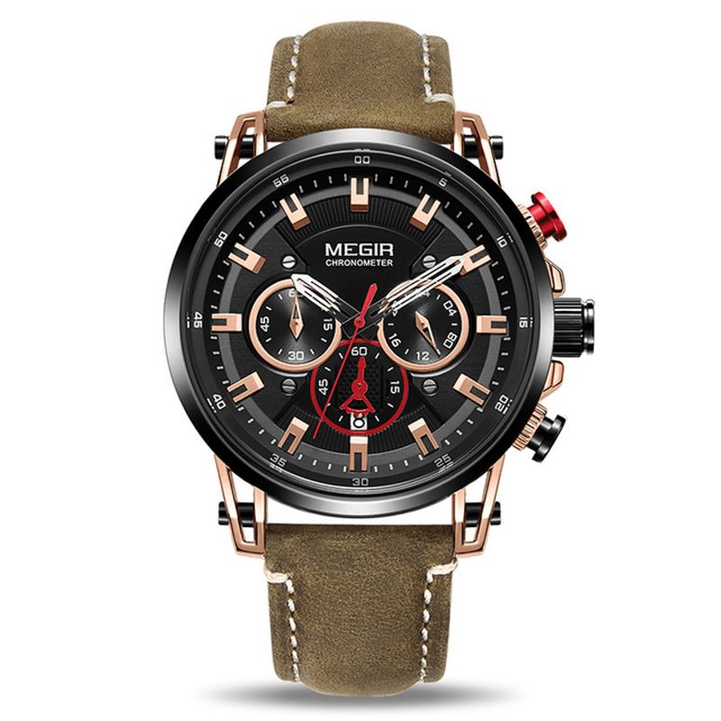 Megir 2085 Military Style Date Chronograph Multifunksjon Kvartsklokke Mote Armbåndsklokke For Menn