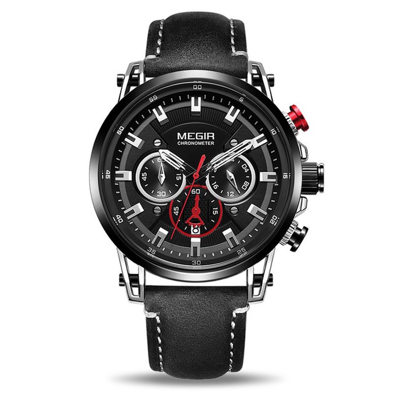 Megir 2085 Military Style Date Chronograph Multifunksjon Kvartsklokke Mote Armbåndsklokke For Menn