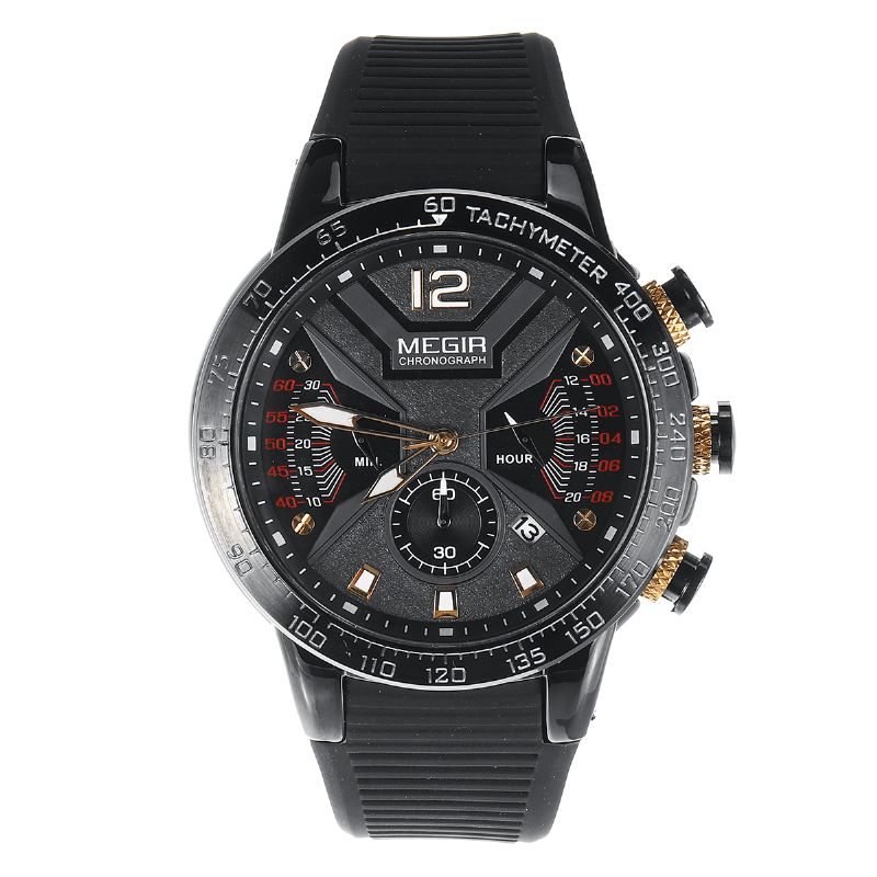 Megir 2106 Luminous Dial Calendar Chronograph Silikonstropp Herre Vanntett Sports Kvartsklokke