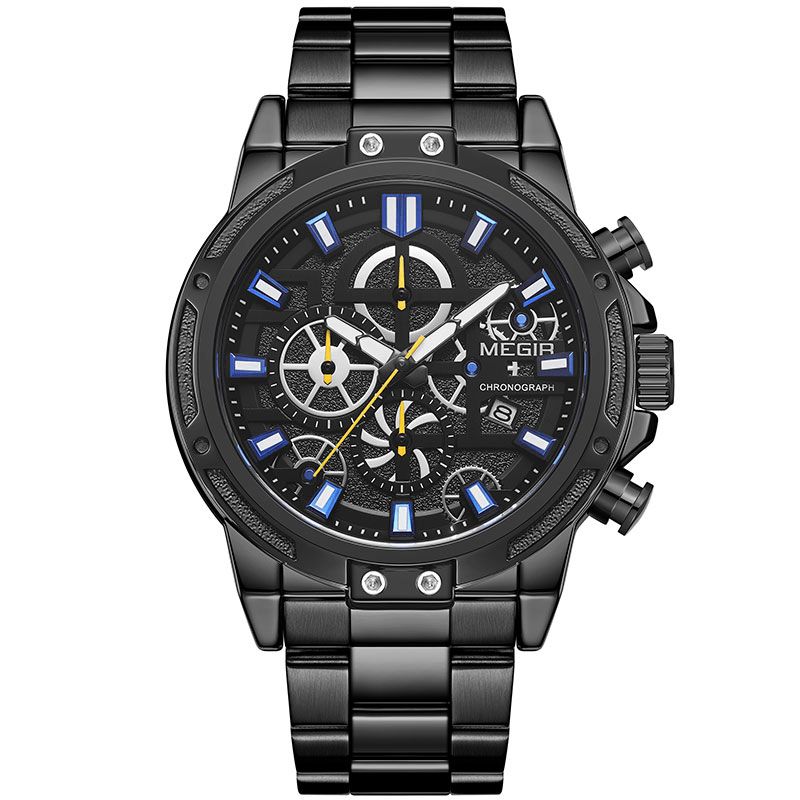 Megir 2108 Luxury Big Dial Chronograph Business Style Rustfritt Stål Herreklokke Kvartsklokke