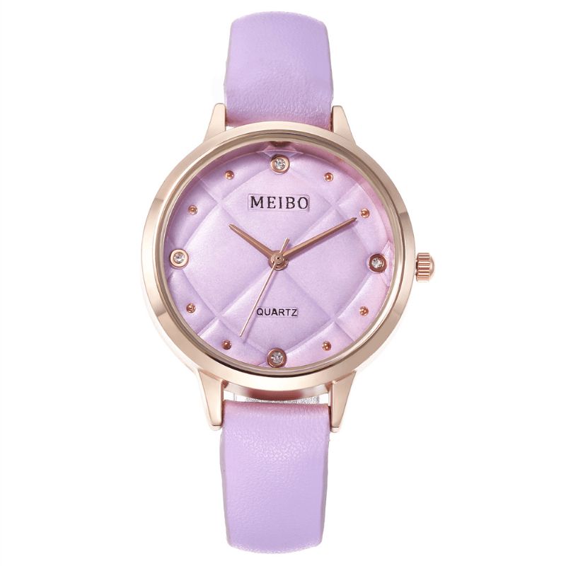 Meibo Casual Style Dame Armbåndsur Leather Band Crystal Quartz Klokker