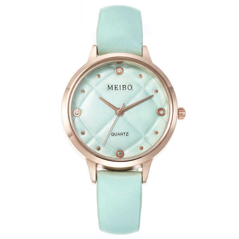 Meibo Casual Style Dame Armbåndsur Leather Band Crystal Quartz Klokker