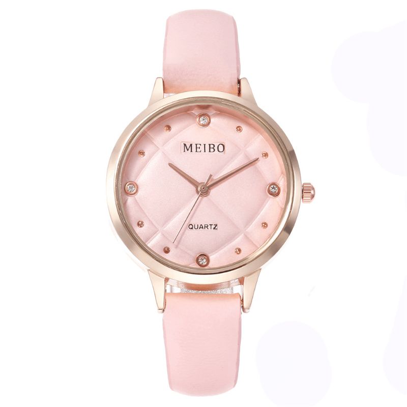 Meibo Casual Style Dame Armbåndsur Leather Band Crystal Quartz Klokker