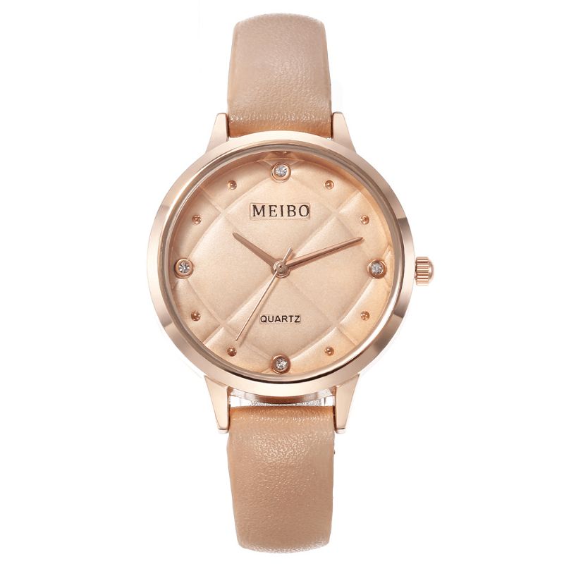 Meibo Casual Style Dame Armbåndsur Leather Band Crystal Quartz Klokker