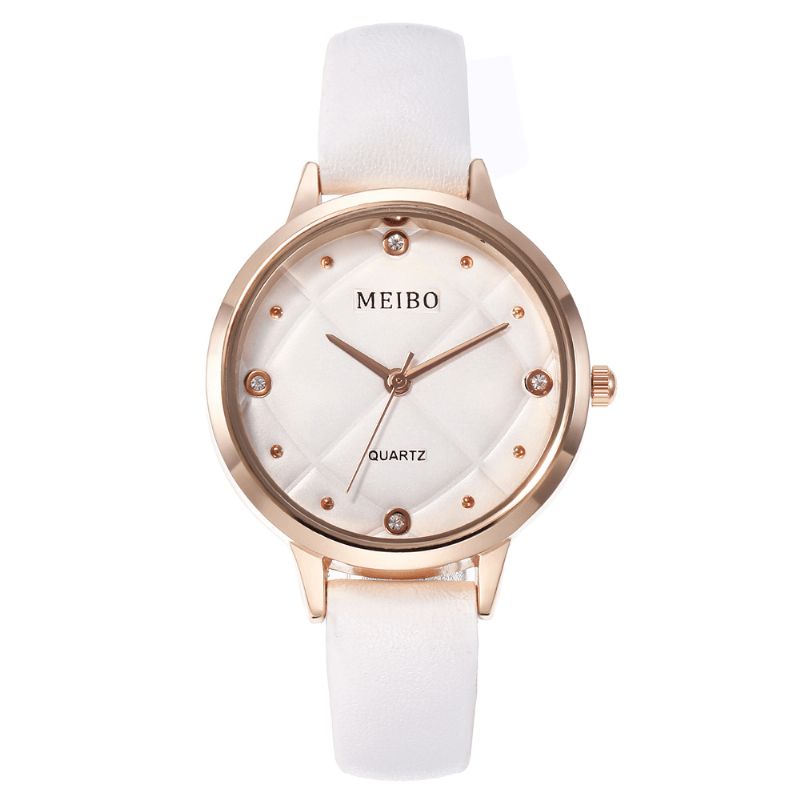 Meibo Casual Style Dame Armbåndsur Leather Band Crystal Quartz Klokker