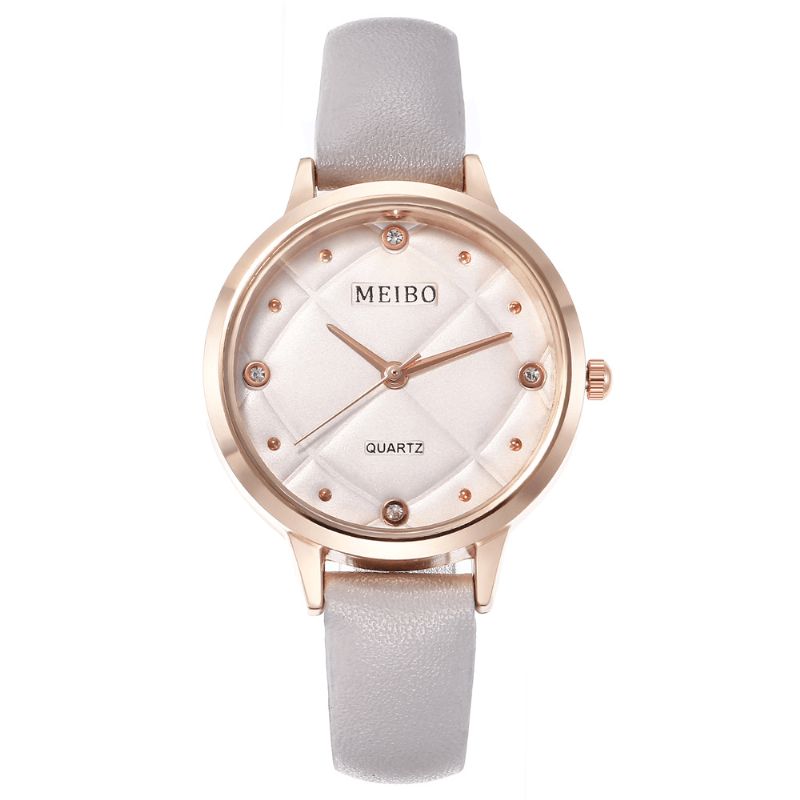 Meibo Casual Style Dame Armbåndsur Leather Band Crystal Quartz Klokker