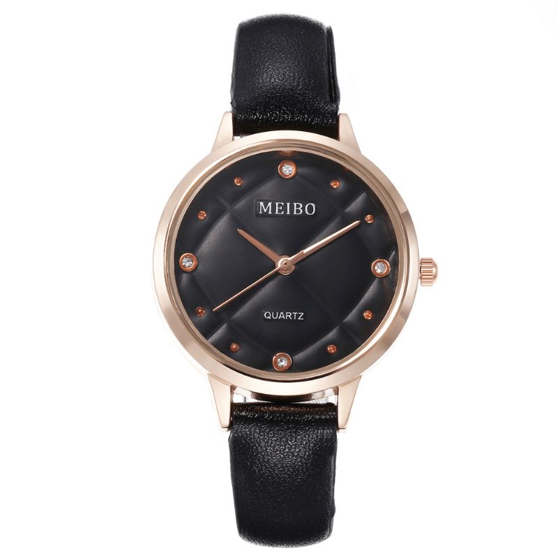 Meibo Casual Style Dame Armbåndsur Leather Band Crystal Quartz Klokker