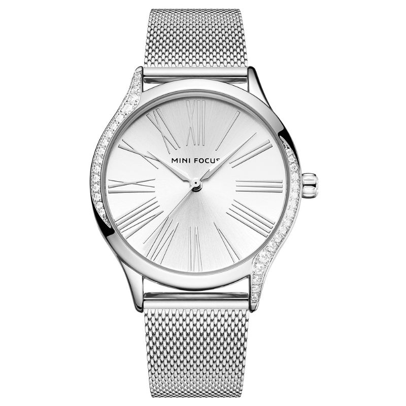 Mini Focus 0259L Casual Style Crystal Dame Armbåndsur Rustfritt Stål Band Kvartsklokke